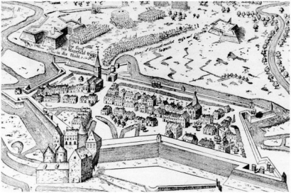 De Beeldenstorm luidde het begin in van de Tachtigjarige Oorlog waarin Eindhoven menige keer als strijdtoneel fungeerde. Gravure van het Beleg van Eindhoven in 1583 | beeldcollectie RHCe
