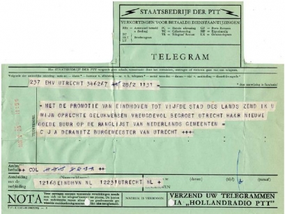 Telegram van Utrecht aan Eindhoven