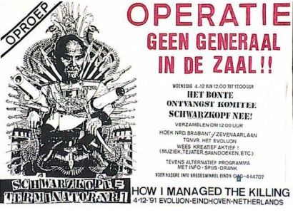 De Eindhovense vredesbeweging protesteerde fel tegen de komst van ‘overwinnaar’ generaal Norman Schwarzkopf, in december 1991 naar een symposium over internationaal management in het Evoluon.